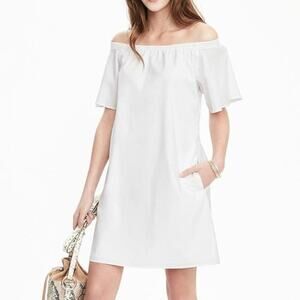New Banana Republic Poplin White Off Shoulder Shift‎ Dress S
